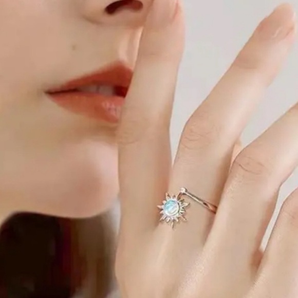 Sun Moonstone Spinner Fidget Ring – Adjustable Stainless Steel Hypoallergenic - Picture 2 of 3